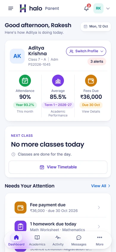 HALO Parent & Student: a parent’s dashboard