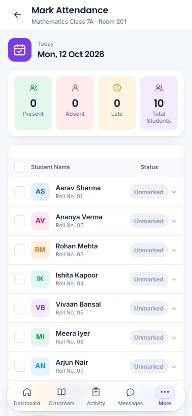 HALO Teacher & Staff app: marking attendance for Class 7A